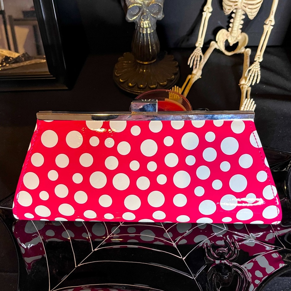 Never Used Neiman Marcus Hot Pink and White Clutch with optional silver strap.